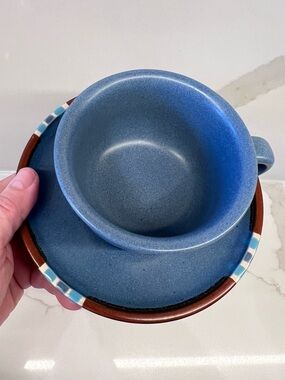 Dansk Mesa Sky Blue Teacup & Saucer Set Vintage 1990s Design Desert Southwest